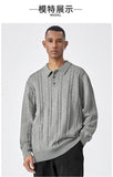 New Men American Retro Polo Neck Sweater Luxury Knit Long Sleeve Pullover Casual Solid Color Streetwear Jacquard Knitwear M-3XL