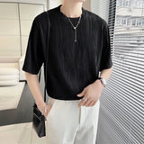 Solid Color New Casual O-neck Short Sleeved Summer Korean White Black Chiffon Trend Slim Supple Men's Clothing