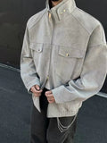 Street Zipper Jacket High-end Handsome Stand-up Collar Coat American 2025 Retro Handsome Work Jacket Loose Top Urban