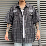New Fashion Street Embroidered Letter Short-Sleeved Shirt Hip-Hop Casual High-Quality Plaid Lapel Half-Sleeved Tops For Men