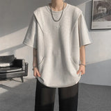 t shirt Men Loose Fit Crew Neck T-Shirt Solid Streetwear Urban Casual Patchwork Design Trendy Hip Hop Tee man 2024 Fashion