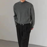 Korean Fashion Men Sweater Light Luxury Trendy Mock Neck Knitted Solid Color Pullover Premium Quality Long Sleeve Basic Knitwear