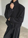 Black Short Autumn Suit Jacket Male College Preppy Wearing American Baseball Uniforms with High-end Shoulder Pad Jacket Chic