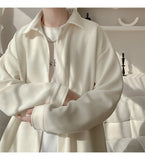 White Long Sleeved Shirt Men Fashion Black Casual Shirt Men Streetwear Korean Loose Pleated Shirt Mens Ice Silk Shirts M-3XL