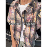 Summer Short Sleeved Shirt Men Retro Plaid Shirt Men Streetwear Hip-hop Loose Tie Dye Shirt Man Fashion Shirts Plus Size 4XL