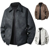 New Men's Vintage Leather Jacket Solid Biker Coat Spring Autumn Double Zipper Oversized Motorcycle Jacket Hot Sale