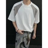 Mens Breathable Cotton Tshirt man Soft Summer Casual Slim Fit Contrast Panel Simpl Design Streetwear Fashion Tee Line Texture