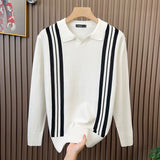 British Retro Men's Knitted Polo Shirt Light Luxury Patchwork Slim-fit Short Sleeve T-shirts Leisure Business  V-neck Tops M-3XL