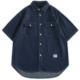 Cityboy Japanese Thin Short Sleeved Denim Shirt for Men Trendy Casual Loose Fitting Workwear Shirt Summer Chest Pocket Top Tees