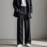 Stylish Mens Straight Suit Trousers Spring Summer Fashion Solid Color Pleated Pants For Men Casual Loose Breathable Pants