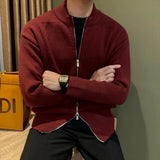 Japanese Stand Collar Men Cardigan Jacket Light Luxury Trendy Knitted Zip-up Long Sleeve Sweater Coat Premium Quality Knitwear