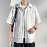 Summer Short Sleeved Shirt Men Black White Casual Shirts Men Streetwear Loose Pleated Shirts Man Fashion Shirt Large Size 5XL