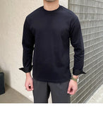 New Autumn Fashion Men T-shirt Light Luxury Solid Color Long Sleeve Tops Leisure Streetwear Casual O Neck Basic Shirts M-3XL