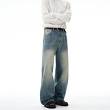 2025 Autumn Men's Wide-leg Jeans Comfortable Loose Casual Straight Trousers American Classic Retro Wash Cotton Denim Pants