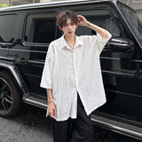 Summer Short Sleeved Shirt Men Fashion Society Mens Black Dress Shirt Korean Loose Casual White Shirt Mens Hollowed Out Shirts