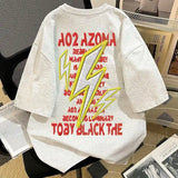 2025 Summer Latter Shirt Lazy Style Oversize Imitation Embroidered Racing Shirt Lightning English Printed Short-sleeved T-shirt