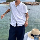 New Fashion Men Cardigan Tops Luxury Knitted Half Sleeve Shirts Leisure Button-down Shirts for Men Korean Style Premium Knitwear