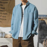 Autumn New Men's Long Sleeve Denim Shirt Classic Black Blue Loose Lapel Collar Coats Fashion Korean High Street Male Clothes Top