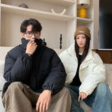 New Winter Silk-like Cotton Jackets Men Fashion Thicken Warm Parkas Couple Streetwear Loose Casual All-match Bread Coat