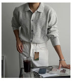 New Korean Luxury Men Cardigan Trendy Textured Long Sleeve Buttoned Korean Leisure Sweater Coats Premium Quality Knitwear M-3XL