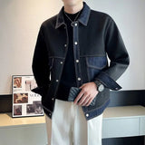 Spring Autumn New Fashion Turn-down Collar Long Sleeve Cowboy Patchwork Jackets Men's Clothing Casual Korean Button Trend Tops