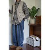 Japan Cityboy Style Jacket Retro Work Clothes Striped Shirt Vest Korean Streetwear Men Women Loose Trendy Long-sleeved Jacket