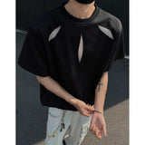 Summer Hollow Mesh T Shirt Men Short Sleeve Patchwork Casual Men Clothing Streetwear 2025 Fashion Camisetas Gray/Black/White