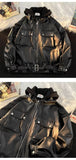 Autumn and winter street style American men and women trendy personalized fake couple loose PU leather jacket casual top y2k