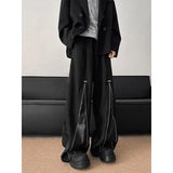 Patchwork Wide Leg Pants Men Zipper fashion HipHop Trendy youth full trousers Harajuku High Street Loose Casual Pant Ropa Hombre