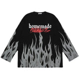 Tie-dyed Flame Long-sleeved T-shirt Men's Autumn New Loose Large Size Hip-hop High Street Fashion Harajuku Hong Style Top Chic