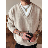 Men's Color-blocking Knitted Sweater Light Luxury Deep V Neck Long Sleeve Pullover Autumn Japanese Trending Male Clothing M-3XL
