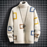 Winter American Men and Women Trendy High Collar Sweater Couple High Street Personalized Simple Knitted Base Sweater y2k