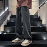 Korean Men's Jeans Classic Man Straight Denim Casual Wide Leg Pants Pockets Black Gray Black Baggy Jeans Casual Trousers