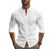 Spring and Summer Men's Shirt Cotton Linen Slim Casual Hawaii Solid Colour Basic Style Breathable Men's Versatile Tops