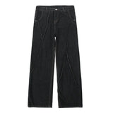 Men HipHop Distressed Jeans Pants Men Ripped Patchwork Denim Pants Male Oversized Loose Casual Streetwear Wide Leg Trousers