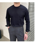 New Autumn Fashion Men T-shirt Light Luxury Solid Color Long Sleeve Tops Leisure Streetwear Casual O Neck Basic Shirts M-3XL