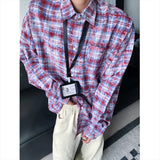 Tie Dye Long Sleeved Shirt Men Retro Plaid Shirt Men Japanese Streetwear Loose Casual Shirts Mens Fashion Shirts Large Size 5XL