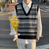Striped Knitted Sweater Vest Men Ulzzang Soft Loose Casual All-match Harajuku Handsome Stretchy Vintage Sleeveless Streetwear