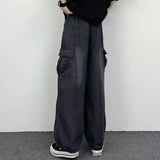 New Men Wide leg Jeans Fashion Unisex Casual Large Pocket Pants High Street Hip Hop Four Seasons Comfortable Long Trousers