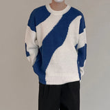 New Japanese Trendy Men Sweater High Street Patchwork Knitted O Neck Long Sleeve Pullover Casual Loose Premium Quality Knitwear