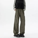 Casual Pants Mens Straight Loose Fit Spring Summer Elastic Waistband Plus Size Patchwork Design Side Pocket Big Size