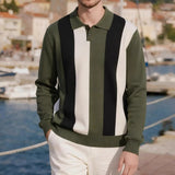 British Retro Men's Knitted Polo Shirt Light Luxury Patchwork Slim-fit Long Sleeve T-shirts Autumn Leisure Business Tops M-3XL