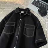 Unisex Trendy Personalized Short-Sleeved Summer Shirt - Couple's Loose Lapel Casual Retro Work Attire Top - Y2K Street Fashion