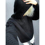 Hollow Out Knit Sweater Men Women Casual Loose Fishing Net Long Sleeve Male Tops Autumn Streetwear Hooded Pullovers