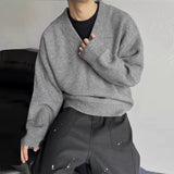 New American Vintge Men V Neck Sweaters Casual Drooping Solid Color Long Sleeve Knitwear Premium Quality Knitted Pullovers M-2XL