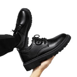 Men Korea Leather Platform Oxfords Slip on Thick Tottom Male Derby Shoes Casual Loafers Mens Square Toe Formal Dress Shoes
