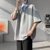 Summer Short Sleeved T-shirt Men Fashion Gray Black Casual T Shirt Men Streetwear Korean Loose Lapel T Shirt Mens Top M-3XL