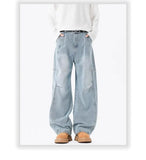 Hip hop personality trend men and women straight leg washed jeans American couple loose retro curved knife casual pants y2k