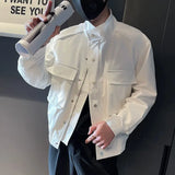 KPOP Fashion Style Harajuku Slim Fit Ropa Hombre Loose Casual All Match Outerwear Solid Button Zipper Pockets Long Sleeve Jacket