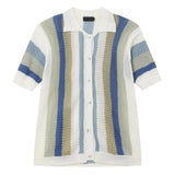 Leisure Breathable Hollow Out Shirt For Men Summer Beach Casual Short Sleeve Knitted Shirts Mens Fashion Striped Knitting Tops
